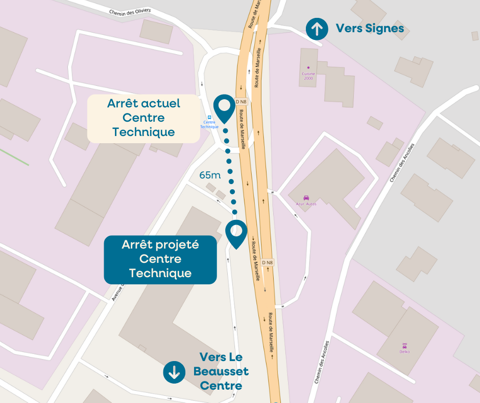 déplacement de l'arrêt de bus centre technique au Beausset